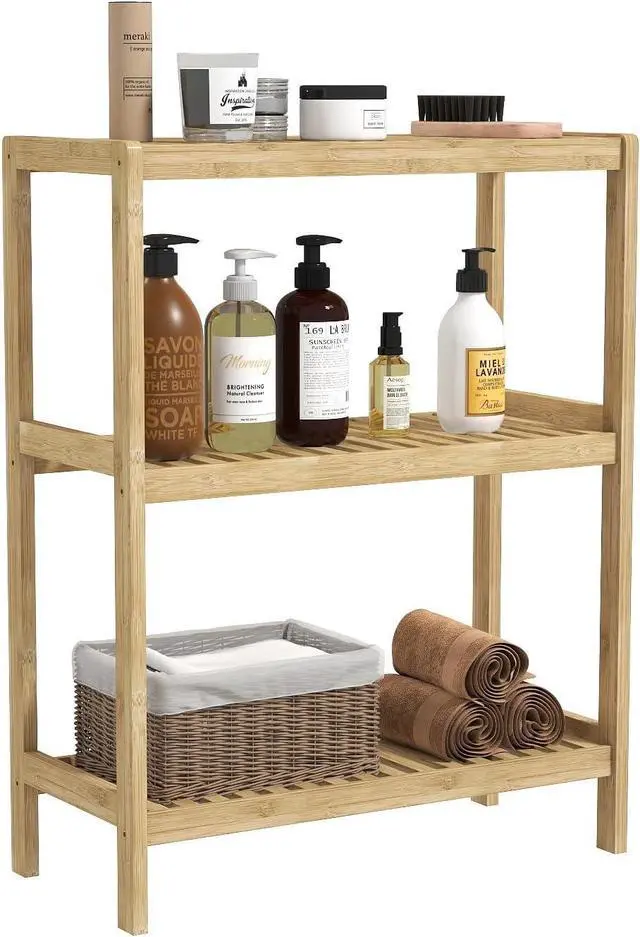 Main image of Bamboo Shelf Bathroom 3-Tier Storage Shelves Stand Rack Multifunctional Shelving for Bedroom Kitchen Living Room