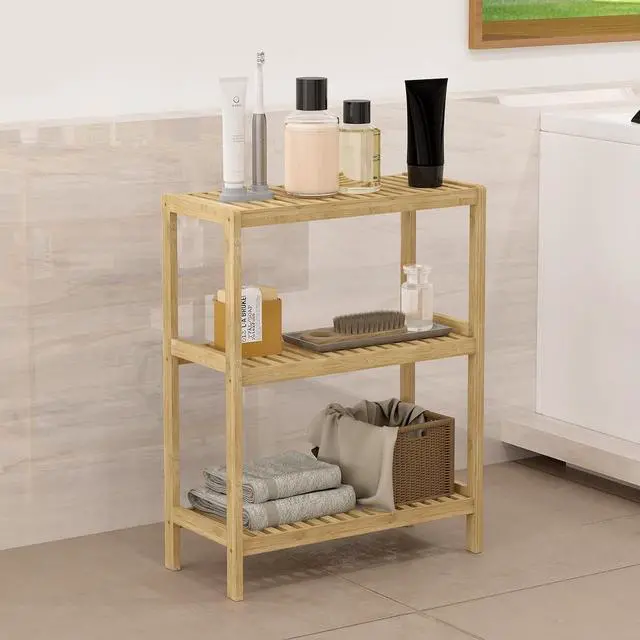 Alt view image 2 of 7 - Bamboo Shelf Bathroom 3-Tier Storage Shelves Stand Rack Multifunctional Shelving for Bedroom Kitchen Living Room