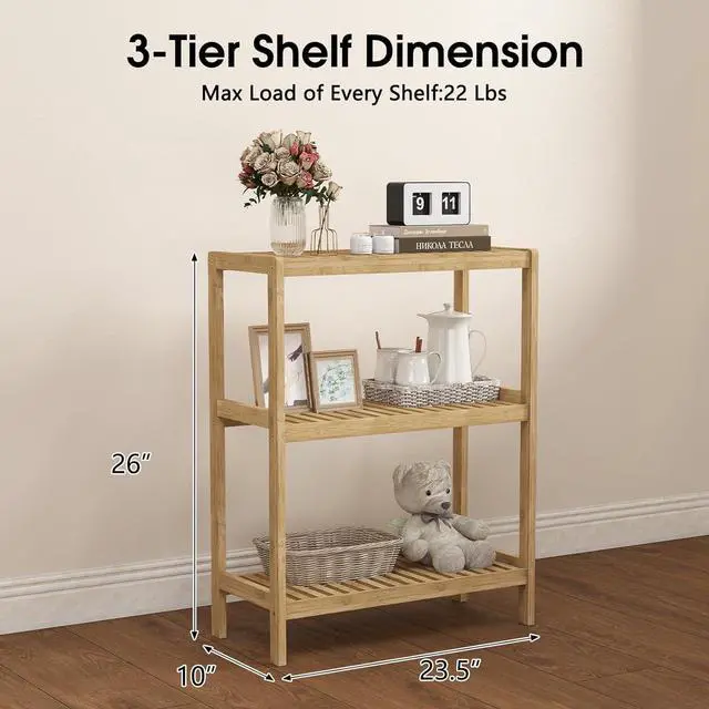 Alt view image 3 of 7 - Bamboo Shelf Bathroom 3-Tier Storage Shelves Stand Rack Multifunctional Shelving for Bedroom Kitchen Living Room