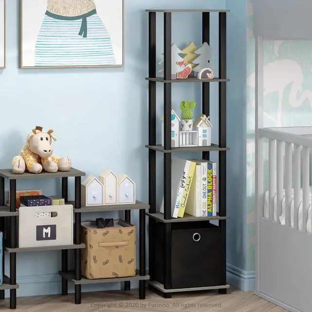 Alt view image 2 of 7 - FURINNO TNT No Tools 5-Tier Display Decorative Shelf, French Oak Grey/Black/Black