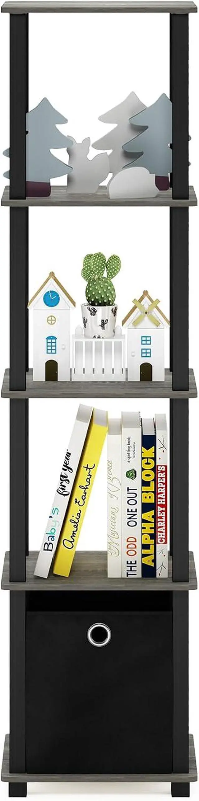 Alt view image 5 of 7 - FURINNO TNT No Tools 5-Tier Display Decorative Shelf, French Oak Grey/Black/Black