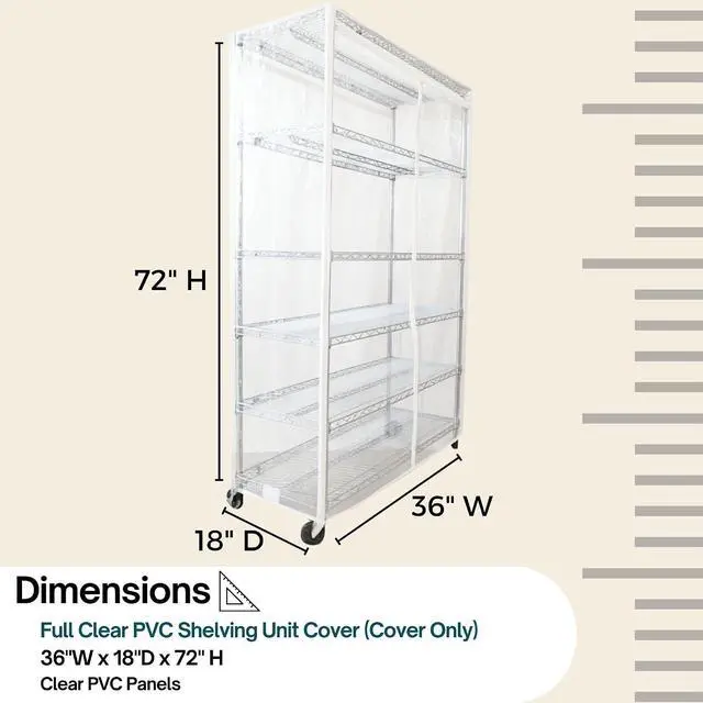 Alt view image 2 of 7 - Formosa Covers Premium All Clear Wire Shelf Cover - Heavy-Duty Storage Solution for Wire Shelving Rack (36Wx18Dx72H) - Waterproof PVC, Multi Zipper - Keep Your Space Clean and Organized