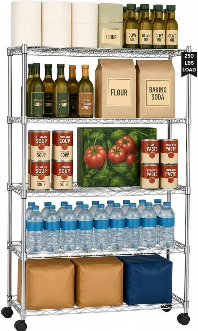 Main image of Displays By Jack 5 Tier Heavy Duty Wire Shelving Unit Storage Rack for Products Plant Pantry, Garage, Laundry Racks Durable Shelf Organizer Shelves Stand 14" W x 30" L x 60" H, Chrome