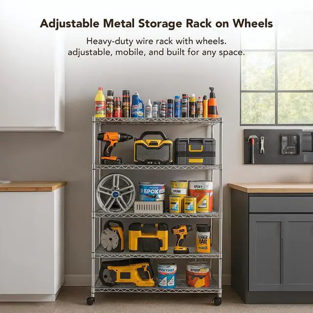 Alt view image 4 of 7 - Displays By Jack 5 Tier Heavy Duty Wire Shelving Unit Storage Rack for Products Plant Pantry, Garage, Laundry Racks Durable Shelf Organizer Shelves Stand 14" W x 30" L x 60" H, Chrome