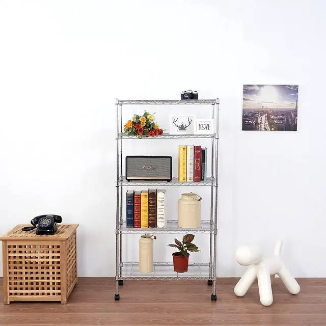 Alt view image 2 of 7 - Displays By Jack 5 Tier Heavy Duty Wire Shelving Unit Storage Rack for Products Plant Pantry, Garage, Laundry Racks Durable Shelf Organizer Shelves Stand 14" W x 30" L x 60" H, Chrome
