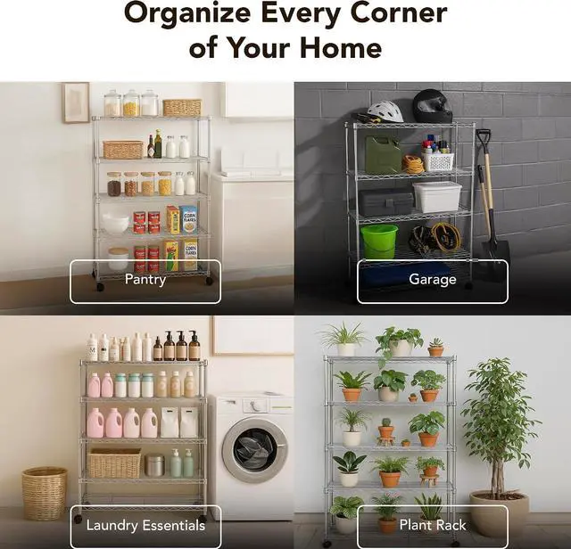 Alt view image 7 of 7 - Displays By Jack 5 Tier Heavy Duty Wire Shelving Unit Storage Rack for Products Plant Pantry, Garage, Laundry Racks Durable Shelf Organizer Shelves Stand 14" W x 30" L x 60" H, Chrome