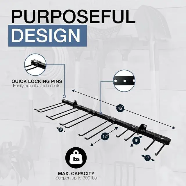 Alt view image 4 of 7 - StoreYourBoard Tool Storage Rack Heavy Duty Garage Tool Organizer Wall Mount for Garden Tools, Rakes, Shovels, Garage Hooks, Steel Gear Hanger Holds 300 lbs