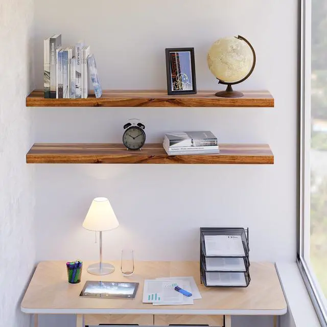 Alt view image 2 of 7 - BATODA Set of 2 Pcs 36" Wood Floating Shelves, Rustic Wooden Storage Shelf