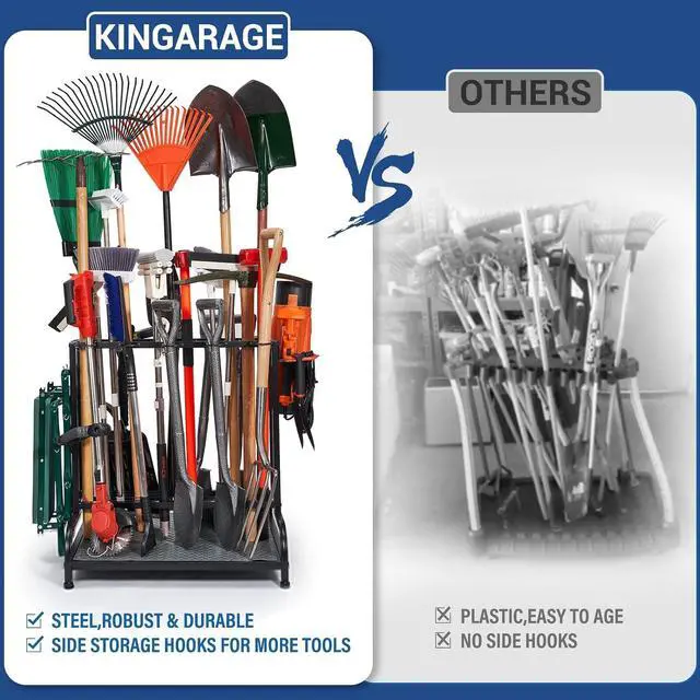 Alt view image 6 of 7 - Garden Tool Organizer, Yard Tools Rack Holds 55 Long-Handled Tools/Rakes/Brooms for Garage Organization and Storage, Shed, Outdoor, Lawn, Heavy-Duty Steel, Black, Easy Assembly