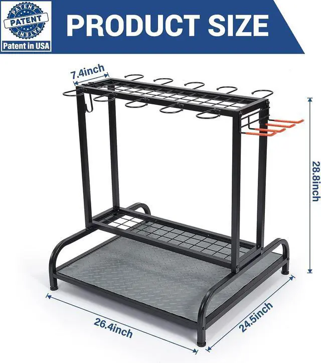 Alt view image 7 of 7 - Garden Tool Organizer, Yard Tools Rack Holds 55 Long-Handled Tools/Rakes/Brooms for Garage Organization and Storage, Shed, Outdoor, Lawn, Heavy-Duty Steel, Black, Easy Assembly