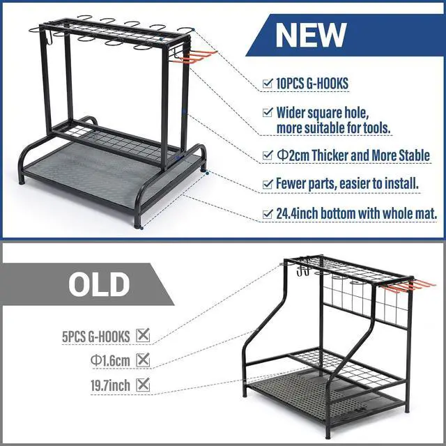 Alt view image 5 of 7 - Garden Tool Organizer, Yard Tools Rack Holds 55 Long-Handled Tools/Rakes/Brooms for Garage Organization and Storage, Shed, Outdoor, Lawn, Heavy-Duty Steel, Black, Easy Assembly