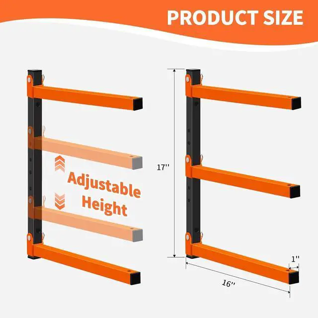 Alt view image 5 of 7 - Homydom Heavy Duty Wall Mounted Lumber Storage Rack, 3-Level, 4 Pack Metal Garage Shelving System for Wood, Pipes & Skis, 300 Lbs Capacity Organizer Bracket (Black/Orange)