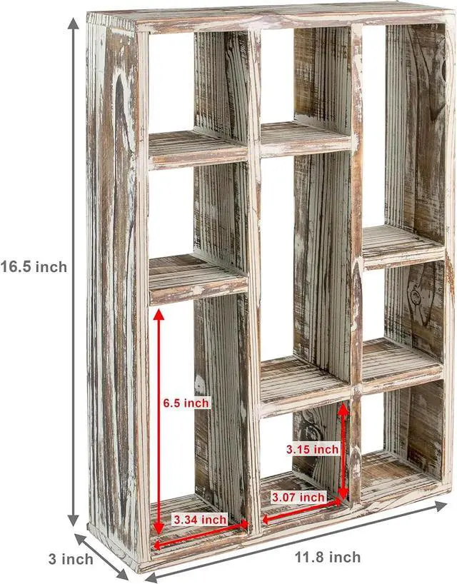 Alt view image 3 of 6 - MyGift 9 Compartment Wood Shadow Box Display Shelf, Rustic Curio Case