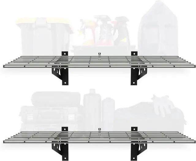 Main image of MonsterRax 18x36 White Garage Wall Shelf 2-Pack, 500lb, Hammertone