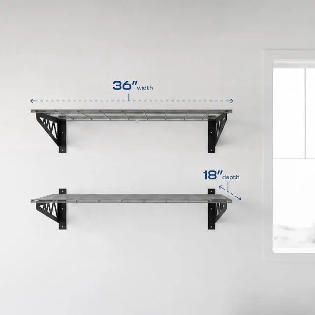 Alt view image 2 of 6 - MonsterRax 18x36 White Garage Wall Shelf 2-Pack, 500lb, Hammertone