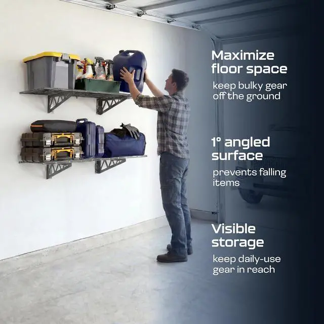 Alt view image 4 of 6 - MonsterRax 18x36 White Garage Wall Shelf 2-Pack, 500lb, Hammertone