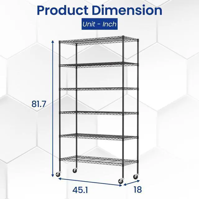 Alt view image 3 of 7 - BestOffice Commercial Wire Shelving Unit Metal Shelf Casters Adjustable Layer Rack Strong Steel for Restaurant Garage Pantry Kitchen Garage (45×18×82, Black)