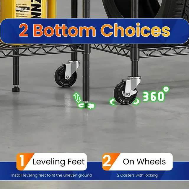 Alt view image 5 of 7 - BestOffice Commercial Wire Shelving Unit Metal Shelf Casters Adjustable Layer Rack Strong Steel for Restaurant Garage Pantry Kitchen Garage (45×18×82, Black)