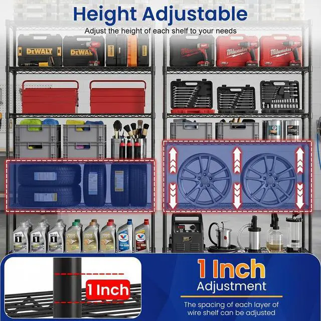 Alt view image 4 of 7 - BestOffice Commercial Wire Shelving Unit Metal Shelf Casters Adjustable Layer Rack Strong Steel for Restaurant Garage Pantry Kitchen Garage (45×18×82, Black)