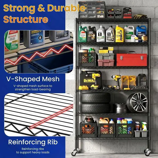 Alt view image 7 of 7 - BestOffice Commercial Wire Shelving Unit Metal Shelf Casters Adjustable Layer Rack Strong Steel for Restaurant Garage Pantry Kitchen Garage (45×18×82, Black)