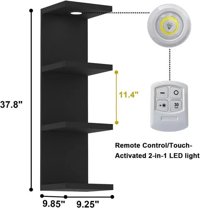 Alt view image 3 of 7 - LitaEther Versatile 4 Tier Wall Shelf Unit,Black Lack Wall Shelf,Display Floating Shelf with LED Remote Control Light