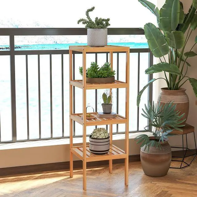 Alt view image 2 of 7 - kinbor Bamboo Bathroom Storage Shelf Freestanding, 4 Tier Shelving