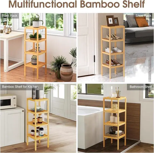 Alt view image 6 of 7 - kinbor Bamboo Bathroom Storage Shelf Freestanding, 4 Tier Shelving