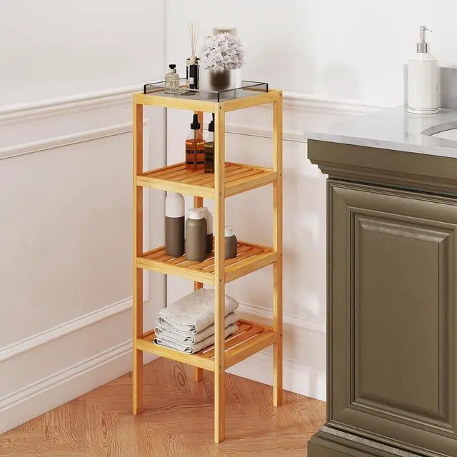 Alt view image 7 of 7 - kinbor Bamboo Bathroom Storage Shelf Freestanding, 4 Tier Shelving