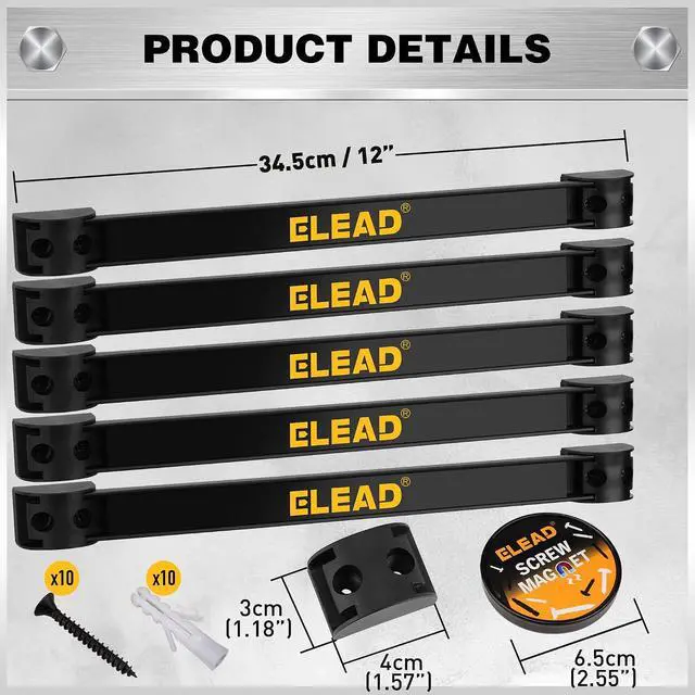 Alt view image 2 of 7 - ELEAD 6-Piece 12" Magnetic Tool Holder Storage Organizer - Wall Mount Rack Garage Organization Power Magnet Hanger Workbench Board Slatwall Van Organizers Mounted Hanging Strip