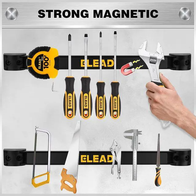 Alt view image 5 of 7 - ELEAD 6-Piece 12" Magnetic Tool Holder Storage Organizer - Wall Mount Rack Garage Organization Power Magnet Hanger Workbench Board Slatwall Van Organizers Mounted Hanging Strip