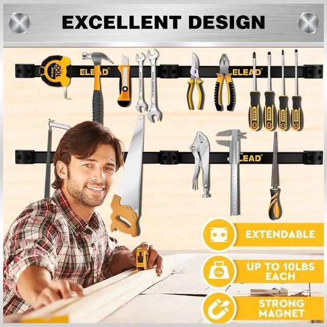Alt view image 6 of 7 - ELEAD 6-Piece 12" Magnetic Tool Holder Storage Organizer - Wall Mount Rack Garage Organization Power Magnet Hanger Workbench Board Slatwall Van Organizers Mounted Hanging Strip