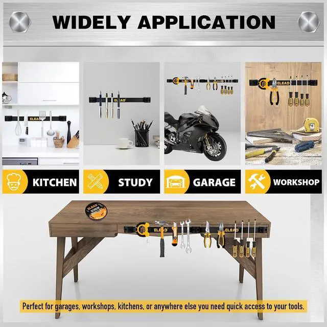 Alt view image 7 of 7 - ELEAD 6-Piece 12" Magnetic Tool Holder Storage Organizer - Wall Mount Rack Garage Organization Power Magnet Hanger Workbench Board Slatwall Van Organizers Mounted Hanging Strip