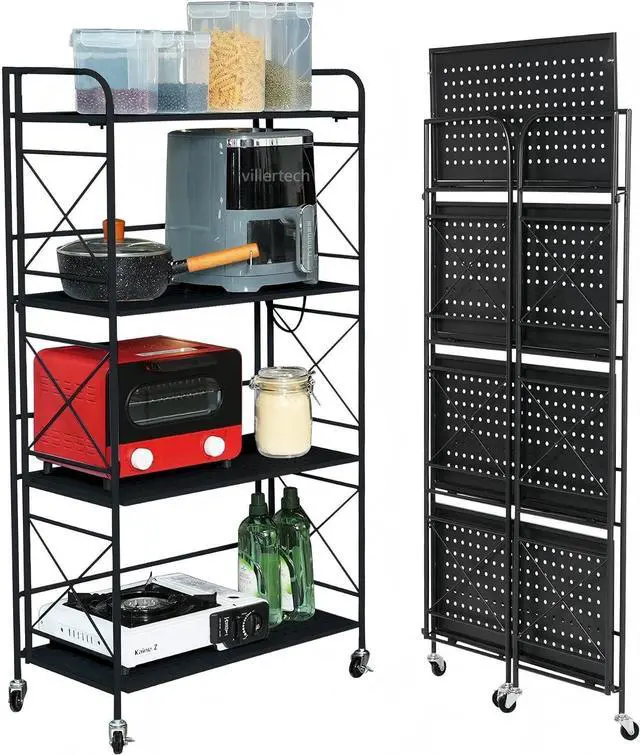 Main image of Minimalist Foldable 4-Tier Metal Bookshelf with Guardrails