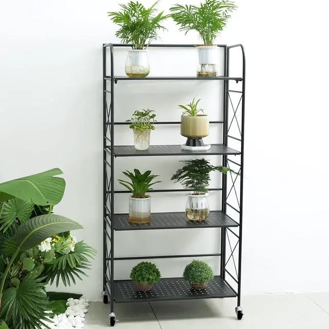 Alt view image 6 of 6 - Minimalist Foldable 4-Tier Metal Bookshelf with Guardrails