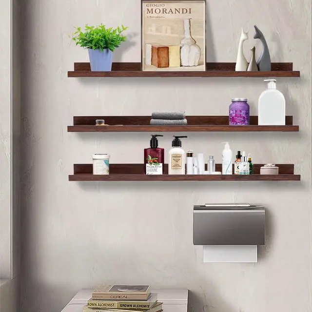 Alt view image 6 of 7 - AZSKY Floating Shelves Wall Mount Deep Walnut for Wall Storage 36 Inch Rustic Picture Photo Ledge Shelf with Lip Nursery Book Shelves for Kids Room Bedroom Bathroom Living Room Kitchen Decor Set of 3