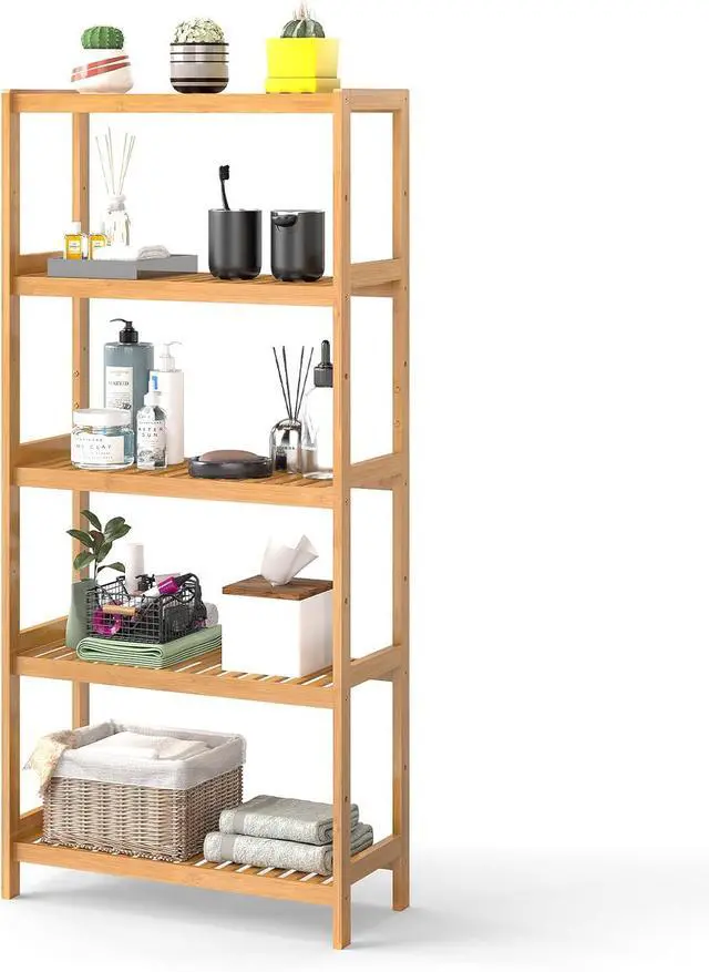 Main image of kinbor 5-Tier Bamboo Bathroon Shelf, Bamboo Rack Storage Shelving, Natural