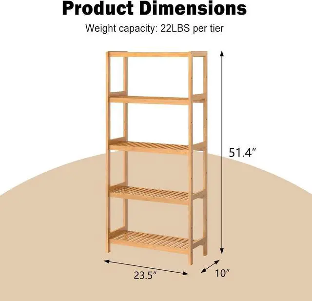 Alt view image 3 of 7 - kinbor 5-Tier Bamboo Bathroon Shelf, Bamboo Rack Storage Shelving, Natural