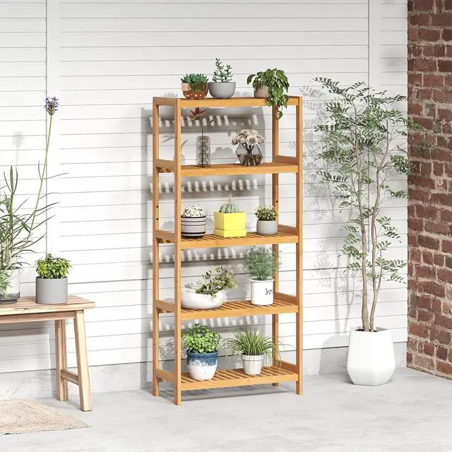Alt view image 4 of 7 - kinbor 5-Tier Bamboo Bathroon Shelf, Bamboo Rack Storage Shelving, Natural