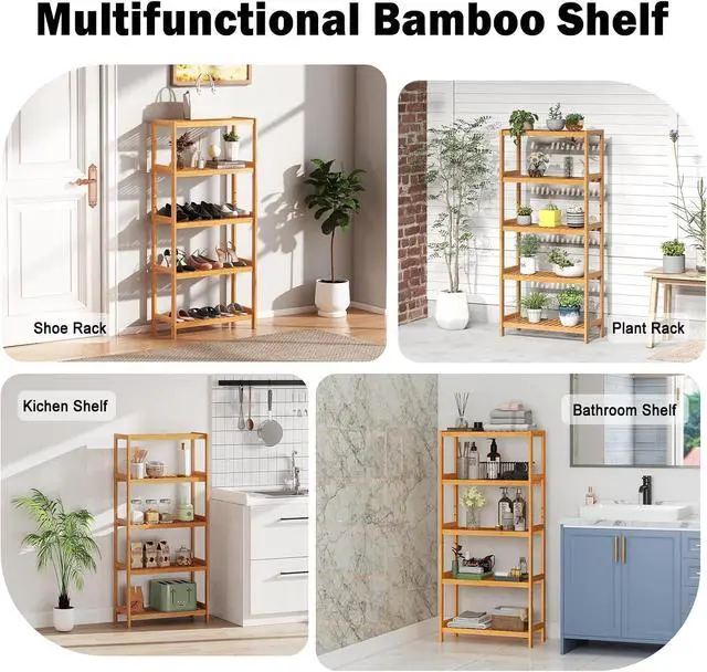 Alt view image 6 of 7 - kinbor 5-Tier Bamboo Bathroon Shelf, Bamboo Rack Storage Shelving, Natural