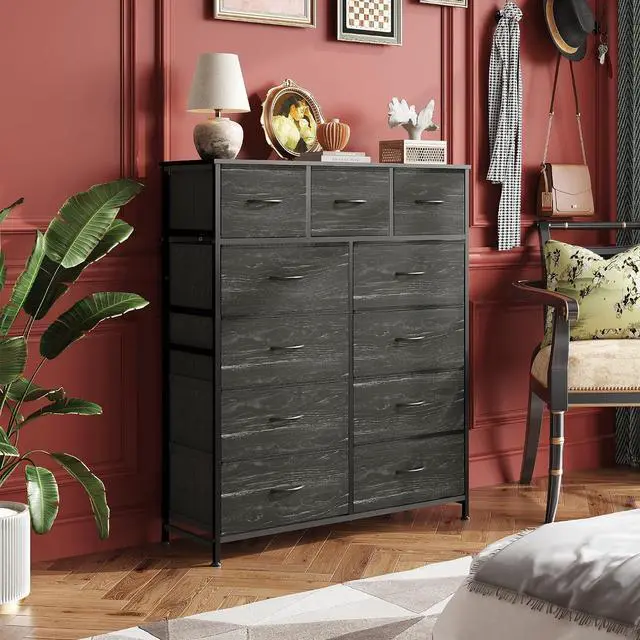 Alt view image 2 of 7 - WLIVE Tall Dresser for Bedroom, 11 Drawer Fabric Dresser, Black Wood Grain