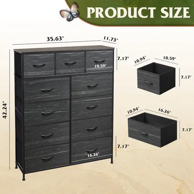 Alt view image 3 of 7 - WLIVE Tall Dresser for Bedroom, 11 Drawer Fabric Dresser, Black Wood Grain