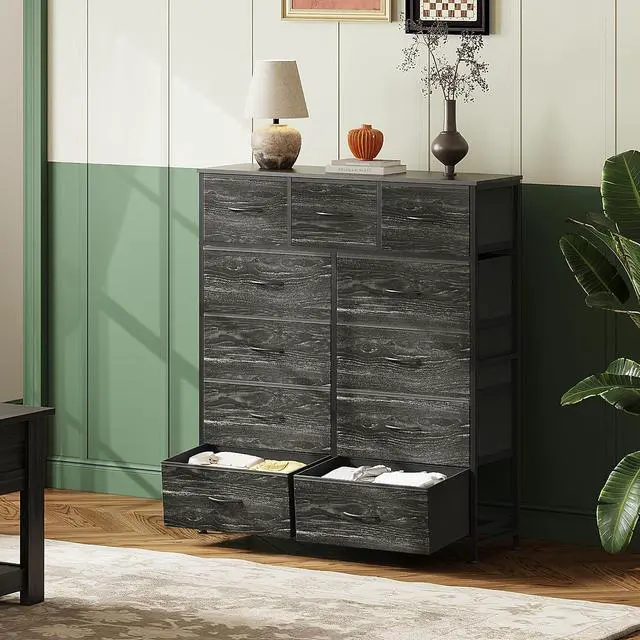 Alt view image 4 of 7 - WLIVE Tall Dresser for Bedroom, 11 Drawer Fabric Dresser, Black Wood Grain