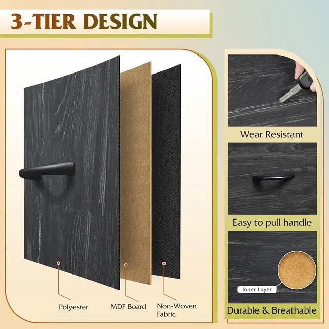 Alt view image 6 of 7 - WLIVE Tall Dresser for Bedroom, 11 Drawer Fabric Dresser, Black Wood Grain