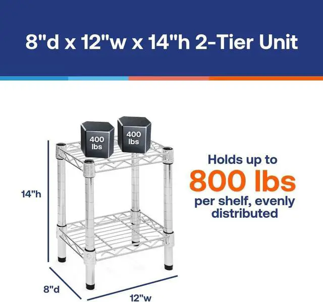 Alt view image 2 of 6 - Shelving Inc. 8" d x 12" w Chrome Wire Shelving with 2 Tier Shelves