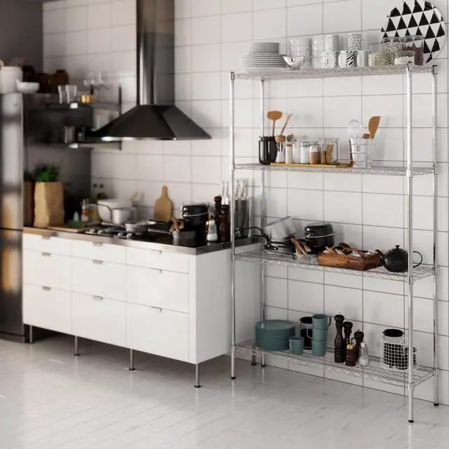 Alt view image 6 of 7 - 14" Deep x 48" Wide x 74" High 4 Tier Chrome Wire Shelving Kit | NSF Commercial Storage Rack Unit