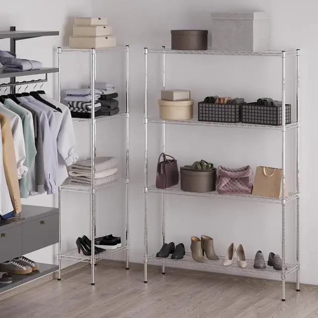 Alt view image 7 of 7 - 14" Deep x 48" Wide x 74" High 4 Tier Chrome Wire Shelving Kit | NSF Commercial Storage Rack Unit