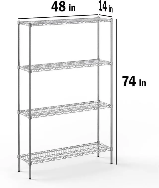 Alt view image 2 of 7 - 14" Deep x 48" Wide x 74" High 4 Tier Chrome Wire Shelving Kit | NSF Commercial Storage Rack Unit