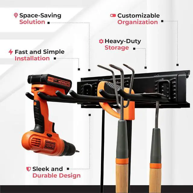 Alt view image 4 of 7 - TIDYME Garage Tool Organizer Wall Mount, 32", 2 Racks 4 Hooks, 200 lbs