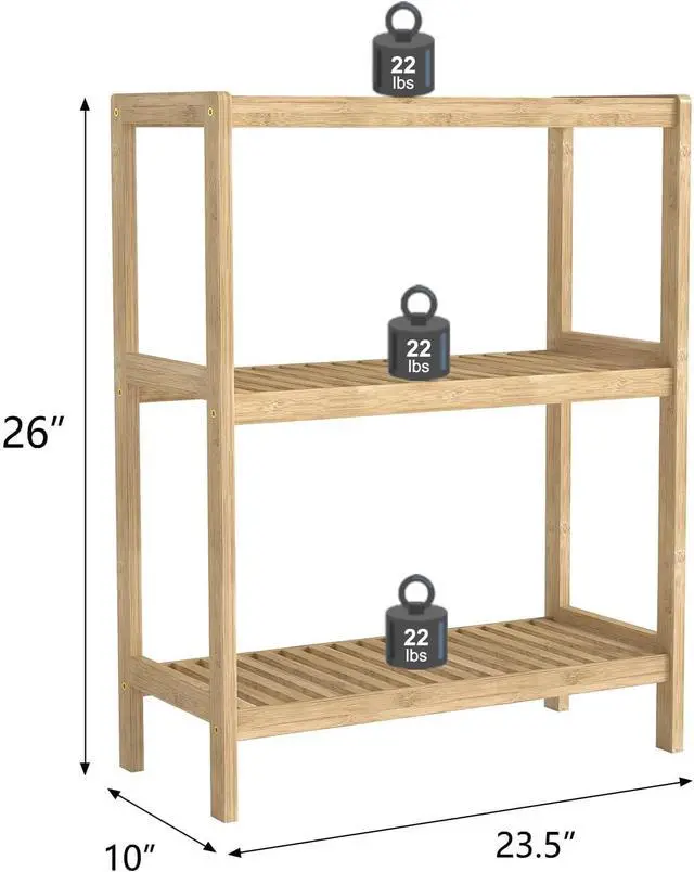 Alt view image 2 of 7 - Kinsuite 3-Tier Bamboo Rack Multifunctional - Utility Storage Shelf Plant Flower Stand Storage Rack Bathroom Kitchen Living Room Holder, Natural