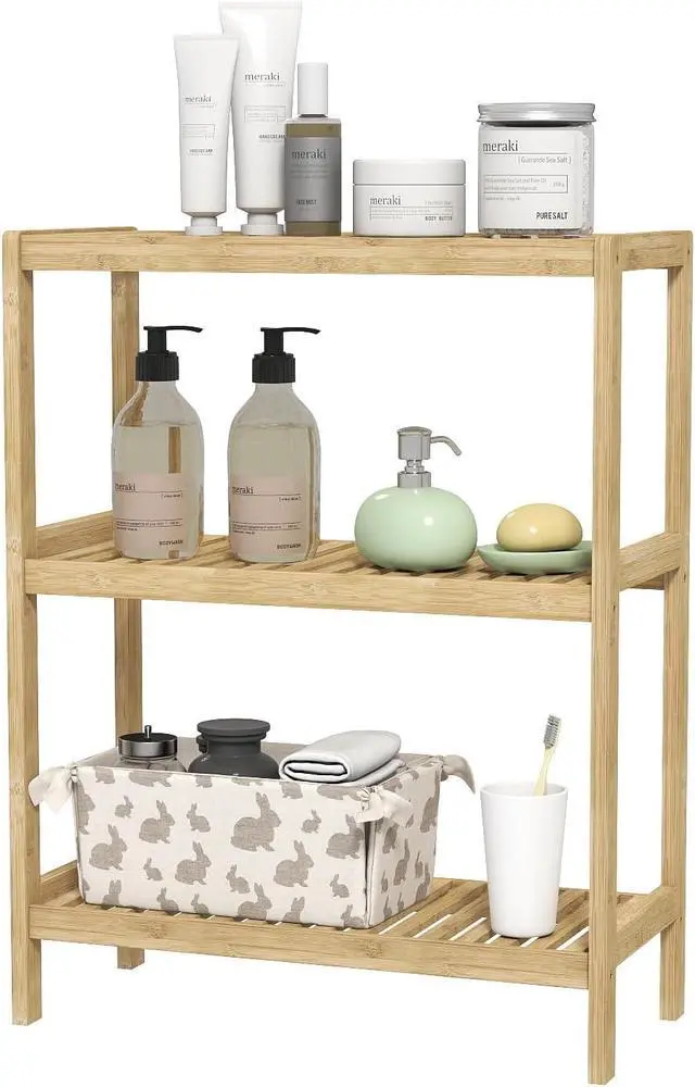 Alt view image 3 of 7 - Kinsuite 3-Tier Bamboo Rack Multifunctional - Utility Storage Shelf Plant Flower Stand Storage Rack Bathroom Kitchen Living Room Holder, Natural